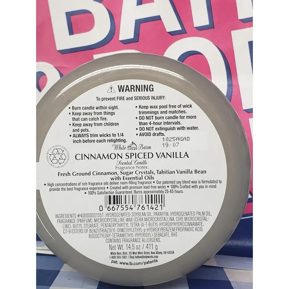 BBW Cinnamon Spiced Vanilla Large 3 Wick Candle Home Fragrance Decor